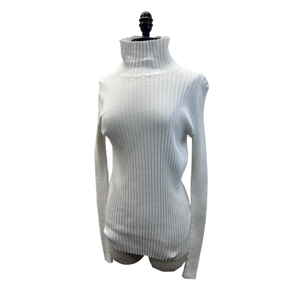 Anine Bing Rosie Turtleneck Sweater Womens L/G White Excellent Ribbed Cotton
